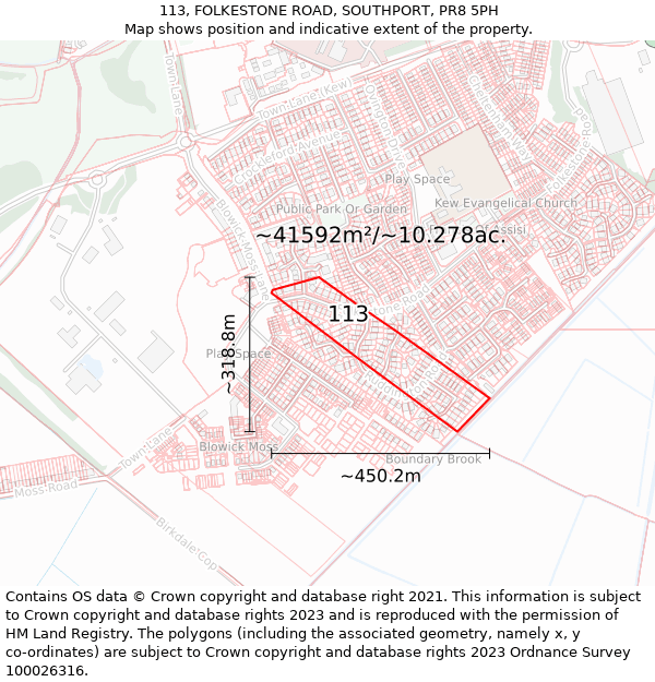 113, FOLKESTONE ROAD, SOUTHPORT, PR8 5PH: Plot and title map