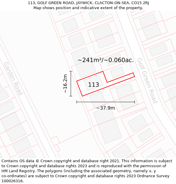 113, GOLF GREEN ROAD, JAYWICK, CLACTON-ON-SEA, CO15 2RJ: Plot and title map