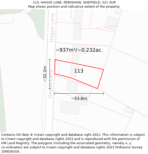 113, HAGUE LANE, RENISHAW, SHEFFIELD, S21 3UR: Plot and title map