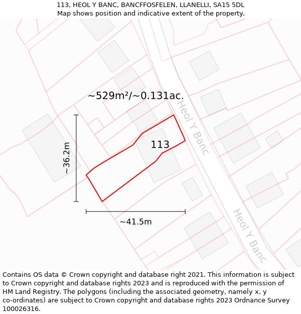 113, HEOL Y BANC, BANCFFOSFELEN, LLANELLI, SA15 5DL: Plot and title map