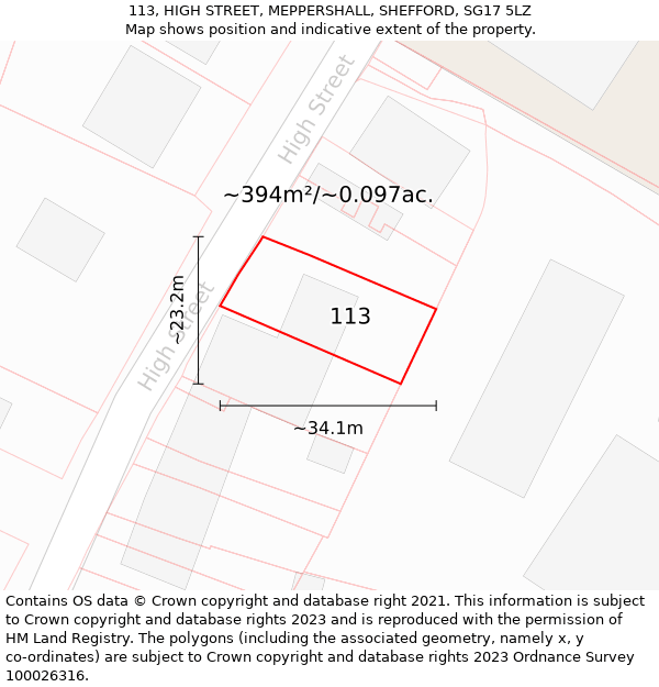 113, HIGH STREET, MEPPERSHALL, SHEFFORD, SG17 5LZ: Plot and title map