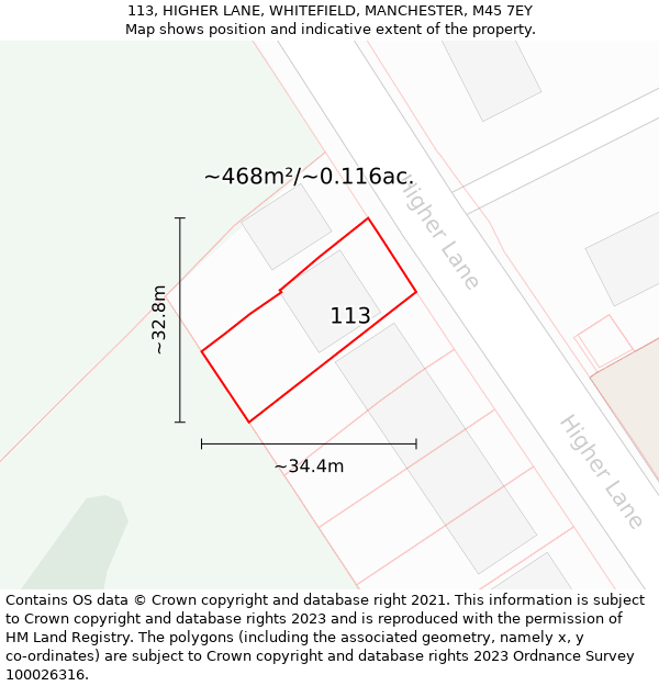 113, HIGHER LANE, WHITEFIELD, MANCHESTER, M45 7EY: Plot and title map
