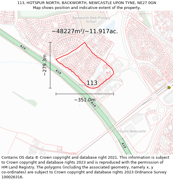 113, HOTSPUR NORTH, BACKWORTH, NEWCASTLE UPON TYNE, NE27 0GN: Plot and title map