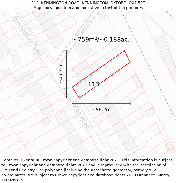 113, KENNINGTON ROAD, KENNINGTON, OXFORD, OX1 5PE: Plot and title map