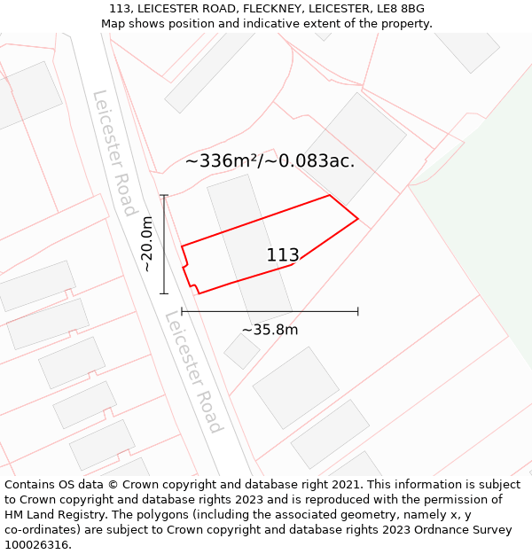 113, LEICESTER ROAD, FLECKNEY, LEICESTER, LE8 8BG: Plot and title map