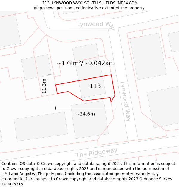 113, LYNWOOD WAY, SOUTH SHIELDS, NE34 8DA: Plot and title map