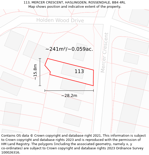 113, MERCER CRESCENT, HASLINGDEN, ROSSENDALE, BB4 4RL: Plot and title map