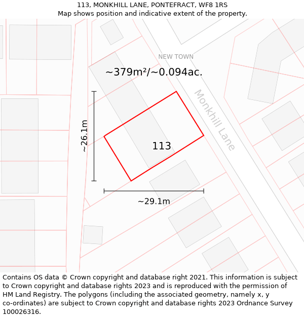 113, MONKHILL LANE, PONTEFRACT, WF8 1RS: Plot and title map