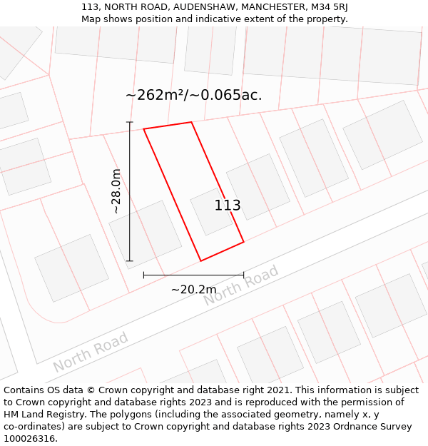 113, NORTH ROAD, AUDENSHAW, MANCHESTER, M34 5RJ: Plot and title map