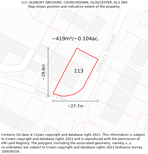 113, OLDBURY ORCHARD, CHURCHDOWN, GLOUCESTER, GL3 2NX: Plot and title map