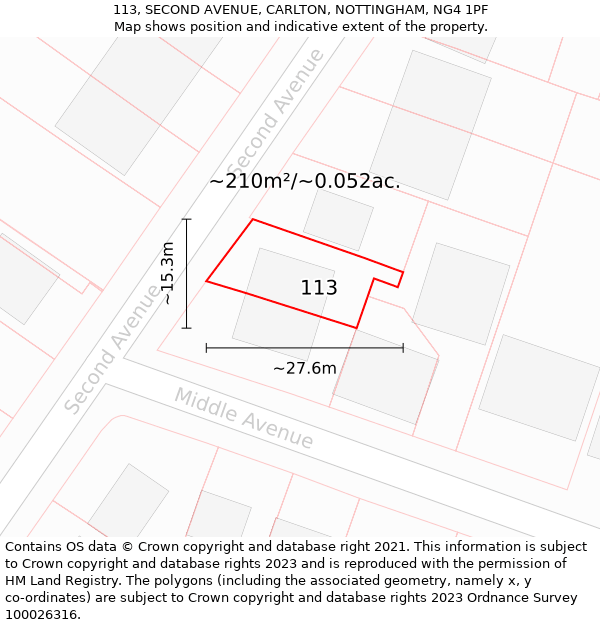 113, SECOND AVENUE, CARLTON, NOTTINGHAM, NG4 1PF: Plot and title map