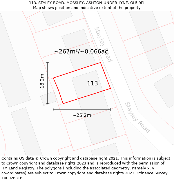 113, STALEY ROAD, MOSSLEY, ASHTON-UNDER-LYNE, OL5 9PL: Plot and title map