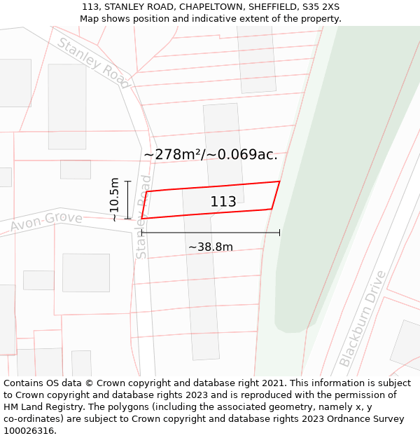 113, STANLEY ROAD, CHAPELTOWN, SHEFFIELD, S35 2XS: Plot and title map