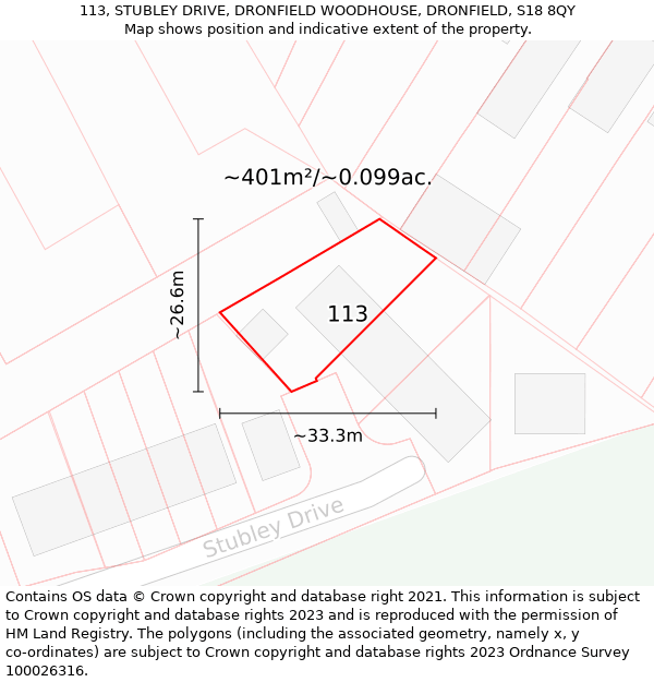 113, STUBLEY DRIVE, DRONFIELD WOODHOUSE, DRONFIELD, S18 8QY: Plot and title map