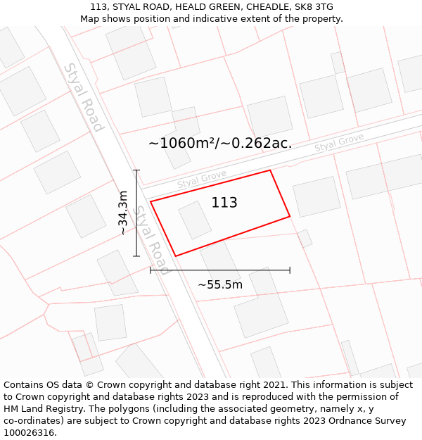 113, STYAL ROAD, HEALD GREEN, CHEADLE, SK8 3TG: Plot and title map