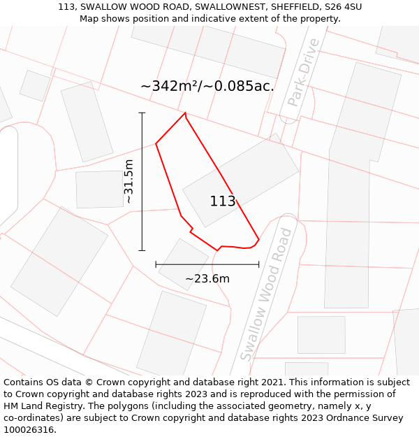 113, SWALLOW WOOD ROAD, SWALLOWNEST, SHEFFIELD, S26 4SU: Plot and title map