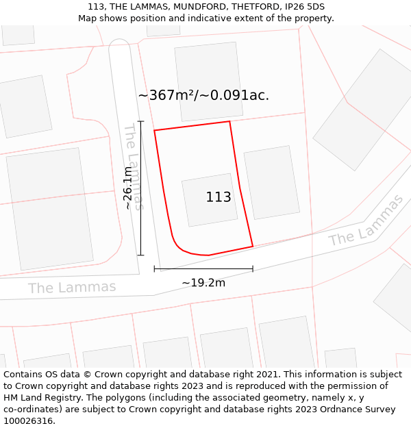 113, THE LAMMAS, MUNDFORD, THETFORD, IP26 5DS: Plot and title map