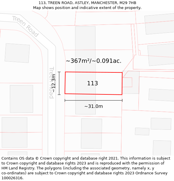 113, TREEN ROAD, ASTLEY, MANCHESTER, M29 7HB: Plot and title map