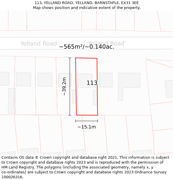 113, YELLAND ROAD, YELLAND, BARNSTAPLE, EX31 3EE: Plot and title map