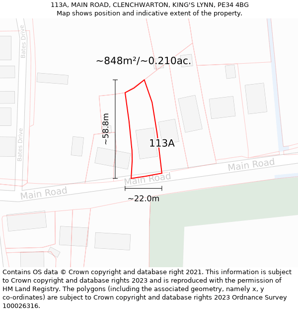 113A, MAIN ROAD, CLENCHWARTON, KING'S LYNN, PE34 4BG: Plot and title map