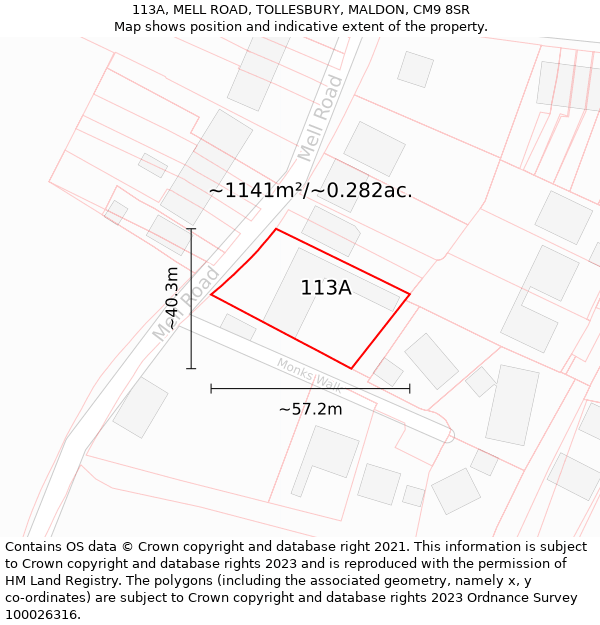 113A, MELL ROAD, TOLLESBURY, MALDON, CM9 8SR: Plot and title map