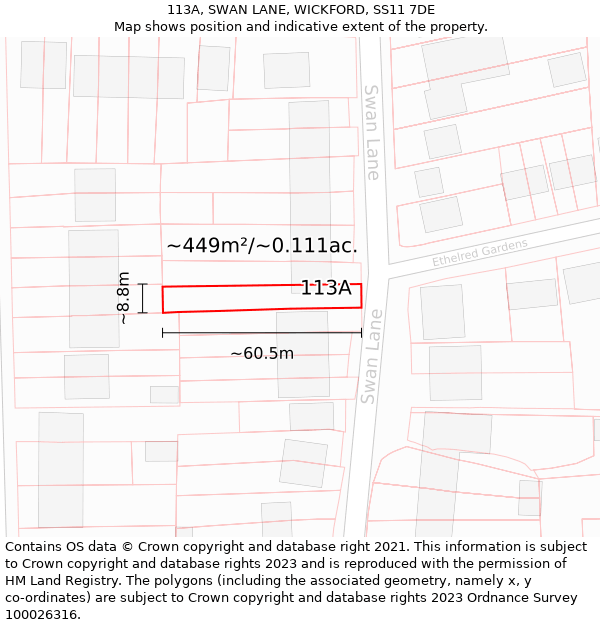 113A, SWAN LANE, WICKFORD, SS11 7DE: Plot and title map