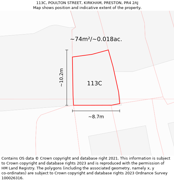 113C, POULTON STREET, KIRKHAM, PRESTON, PR4 2AJ: Plot and title map