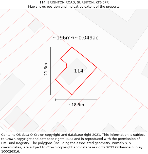 114, BRIGHTON ROAD, SURBITON, KT6 5PR: Plot and title map