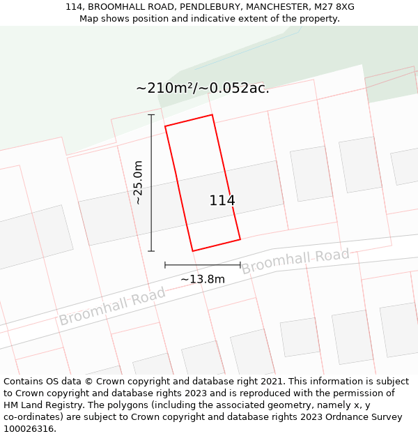 114, BROOMHALL ROAD, PENDLEBURY, MANCHESTER, M27 8XG: Plot and title map