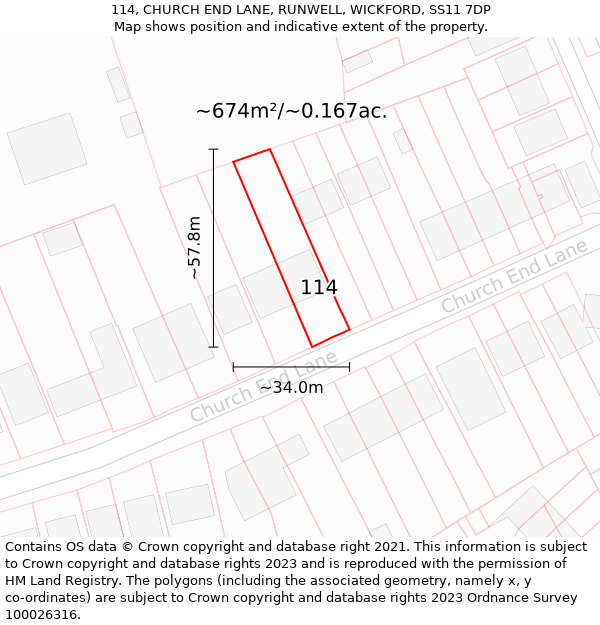 114, CHURCH END LANE, RUNWELL, WICKFORD, SS11 7DP: Plot and title map