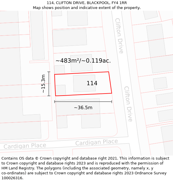 114, CLIFTON DRIVE, BLACKPOOL, FY4 1RR: Plot and title map