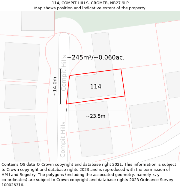 114, COMPIT HILLS, CROMER, NR27 9LP: Plot and title map