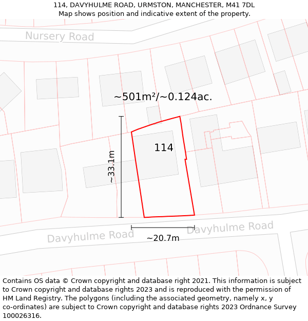 114, DAVYHULME ROAD, URMSTON, MANCHESTER, M41 7DL: Plot and title map