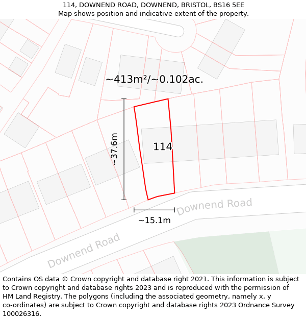 114, DOWNEND ROAD, DOWNEND, BRISTOL, BS16 5EE: Plot and title map