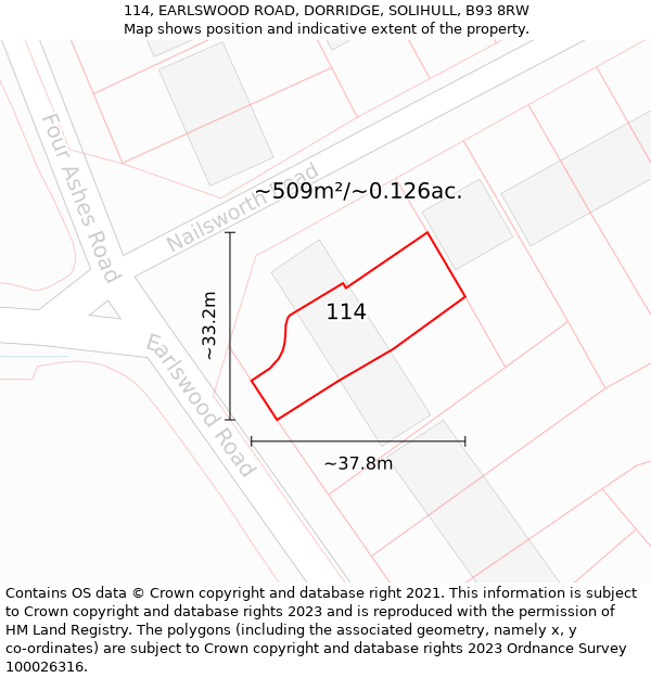 114, EARLSWOOD ROAD, DORRIDGE, SOLIHULL, B93 8RW: Plot and title map