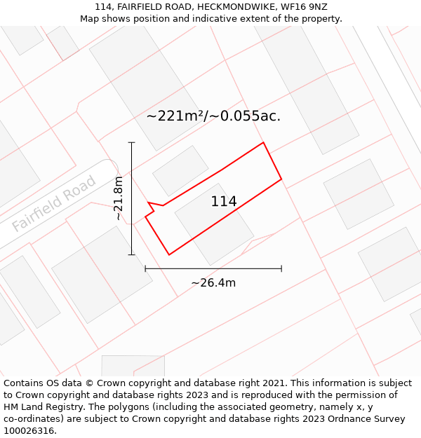 114, FAIRFIELD ROAD, HECKMONDWIKE, WF16 9NZ: Plot and title map