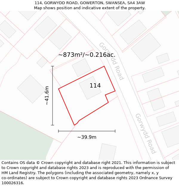 114, GORWYDD ROAD, GOWERTON, SWANSEA, SA4 3AW: Plot and title map