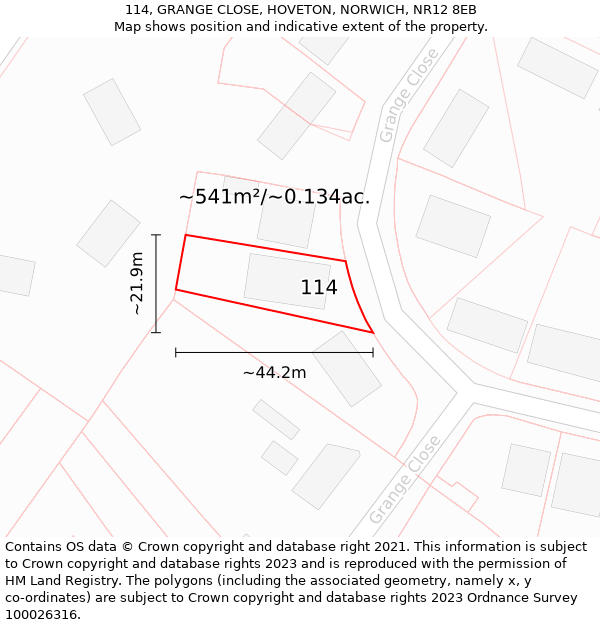 114, GRANGE CLOSE, HOVETON, NORWICH, NR12 8EB: Plot and title map