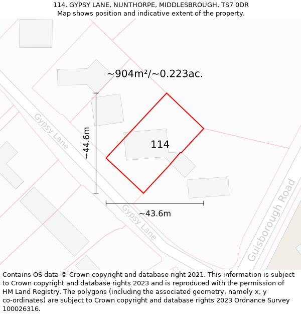 114, GYPSY LANE, NUNTHORPE, MIDDLESBROUGH, TS7 0DR: Plot and title map