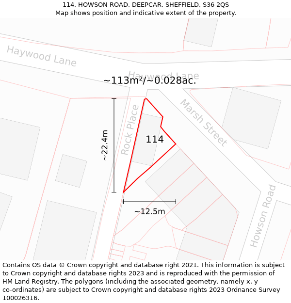 114, HOWSON ROAD, DEEPCAR, SHEFFIELD, S36 2QS: Plot and title map