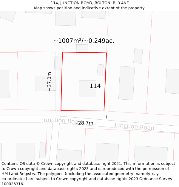 114, JUNCTION ROAD, BOLTON, BL3 4NE: Plot and title map