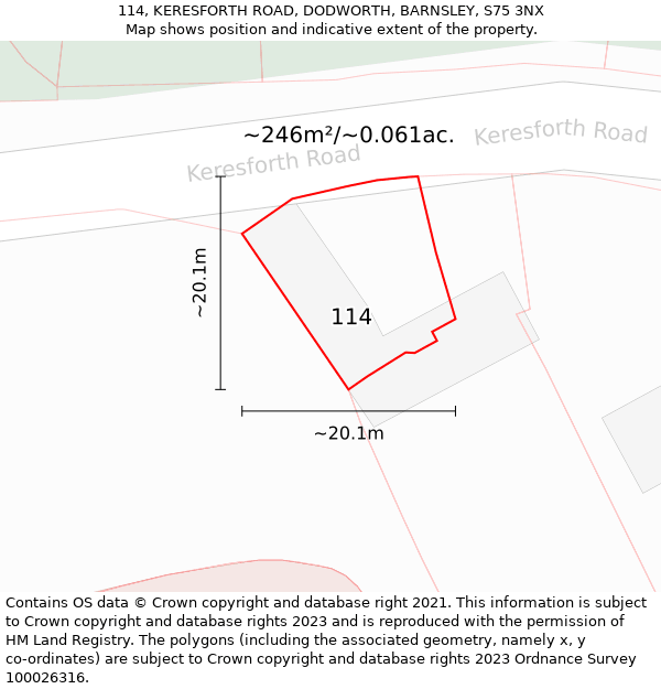 114, KERESFORTH ROAD, DODWORTH, BARNSLEY, S75 3NX: Plot and title map