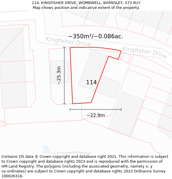 114, KINGFISHER DRIVE, WOMBWELL, BARNSLEY, S73 0UY: Plot and title map