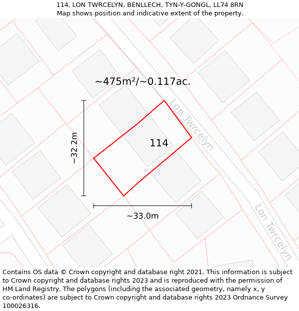 114, LON TWRCELYN, BENLLECH, TYN-Y-GONGL, LL74 8RN: Plot and title map