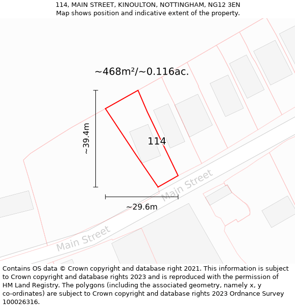 114, MAIN STREET, KINOULTON, NOTTINGHAM, NG12 3EN: Plot and title map