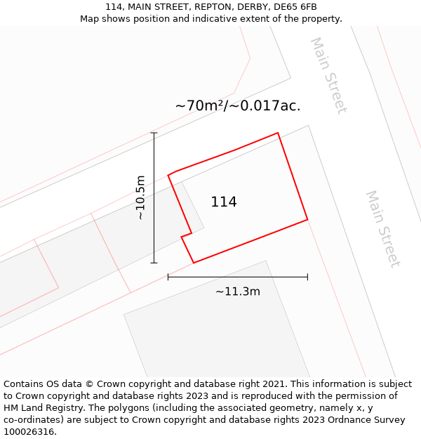 114, MAIN STREET, REPTON, DERBY, DE65 6FB: Plot and title map