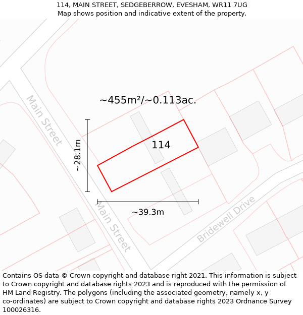 114, MAIN STREET, SEDGEBERROW, EVESHAM, WR11 7UG: Plot and title map