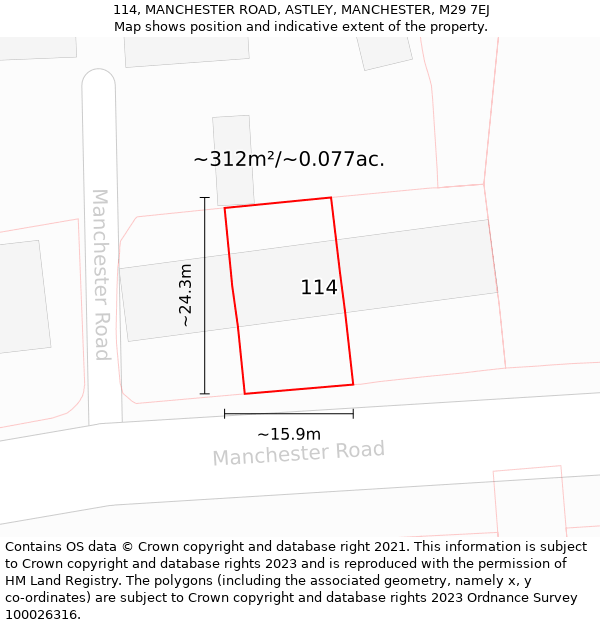 114, MANCHESTER ROAD, ASTLEY, MANCHESTER, M29 7EJ: Plot and title map
