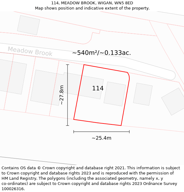 114, MEADOW BROOK, WIGAN, WN5 8ED: Plot and title map