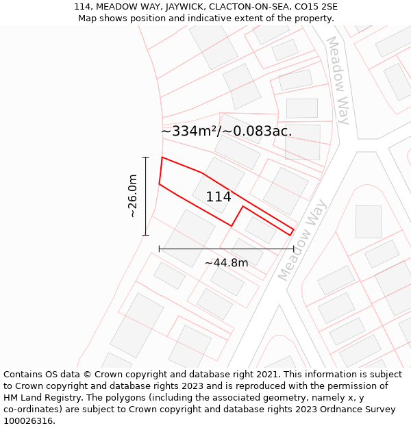 114, MEADOW WAY, JAYWICK, CLACTON-ON-SEA, CO15 2SE: Plot and title map